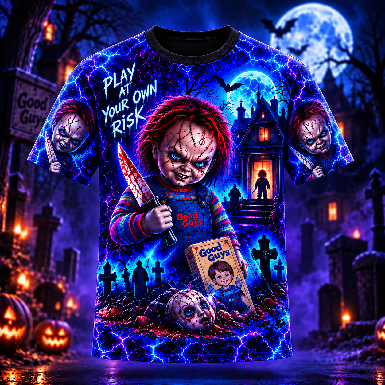 2 2a5309a6 cfe0 42bc bb23 148958006f1a.png Halloween Neon Chucky AOP T-Shirt Sweatshirt Hoodie