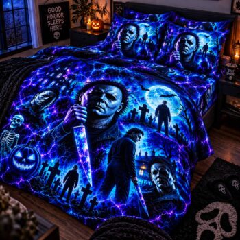 Halloween Michael Myers Neon 4-Piece Bedding Set – Soft Brushed Fabric Bedding Set