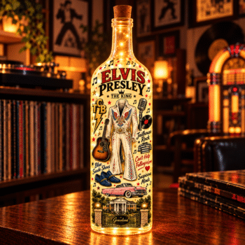 Elvis Presley Lighted Bottle Lamp, The King Rock N Roll Decor, Graceland LED Bottle Light, Elvis Fan Gift, Vintage Music Room Decor