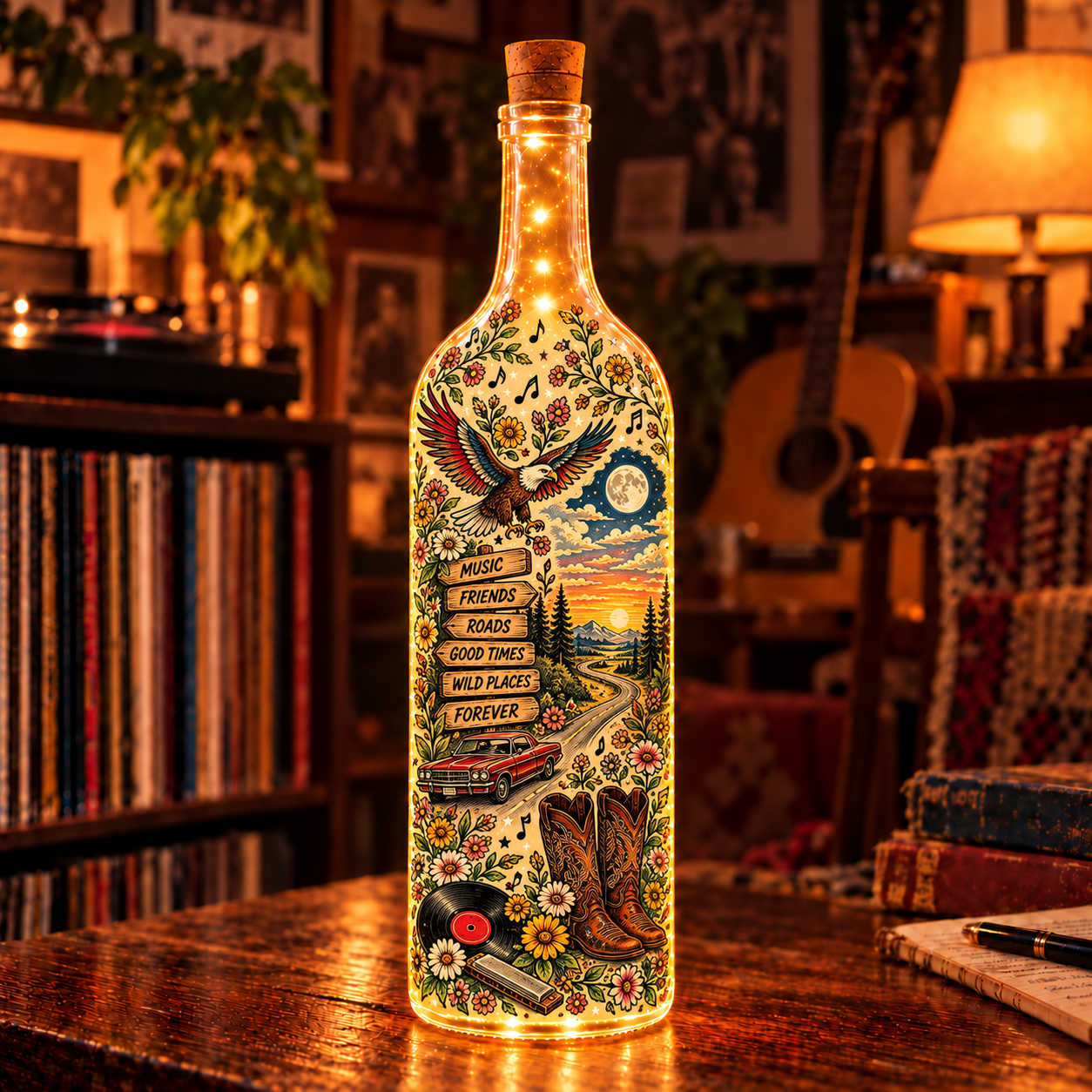 Tom Petty Lighted Bottle, Tom Petty and The Heartbreakers Lamp, Music Bottle Light, Classic Rock Fan Gift, Music Room Decor