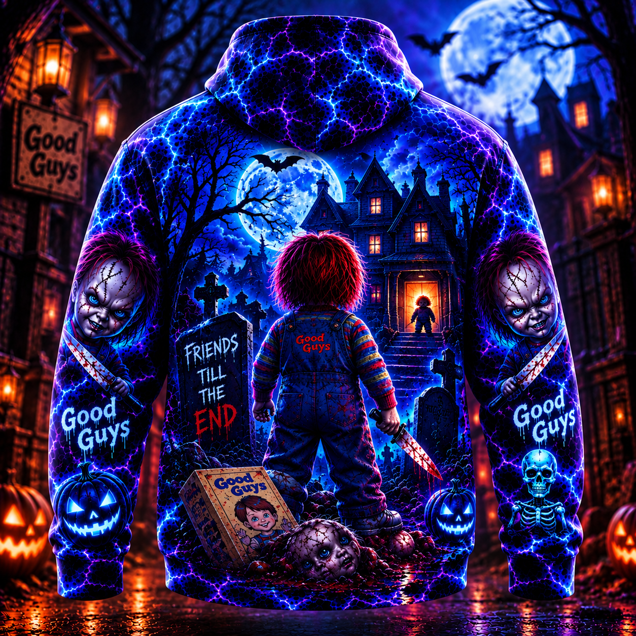 6af18d60 0666 42a0 890b e5257a4a6761.png Halloween Neon Chucky AOP T-Shirt Sweatshirt Hoodie