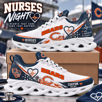 Chicago Bears Nurses Night Shoes โ Nurse Appreciation Sneakers with Heart, Stethoscope & Custom Name