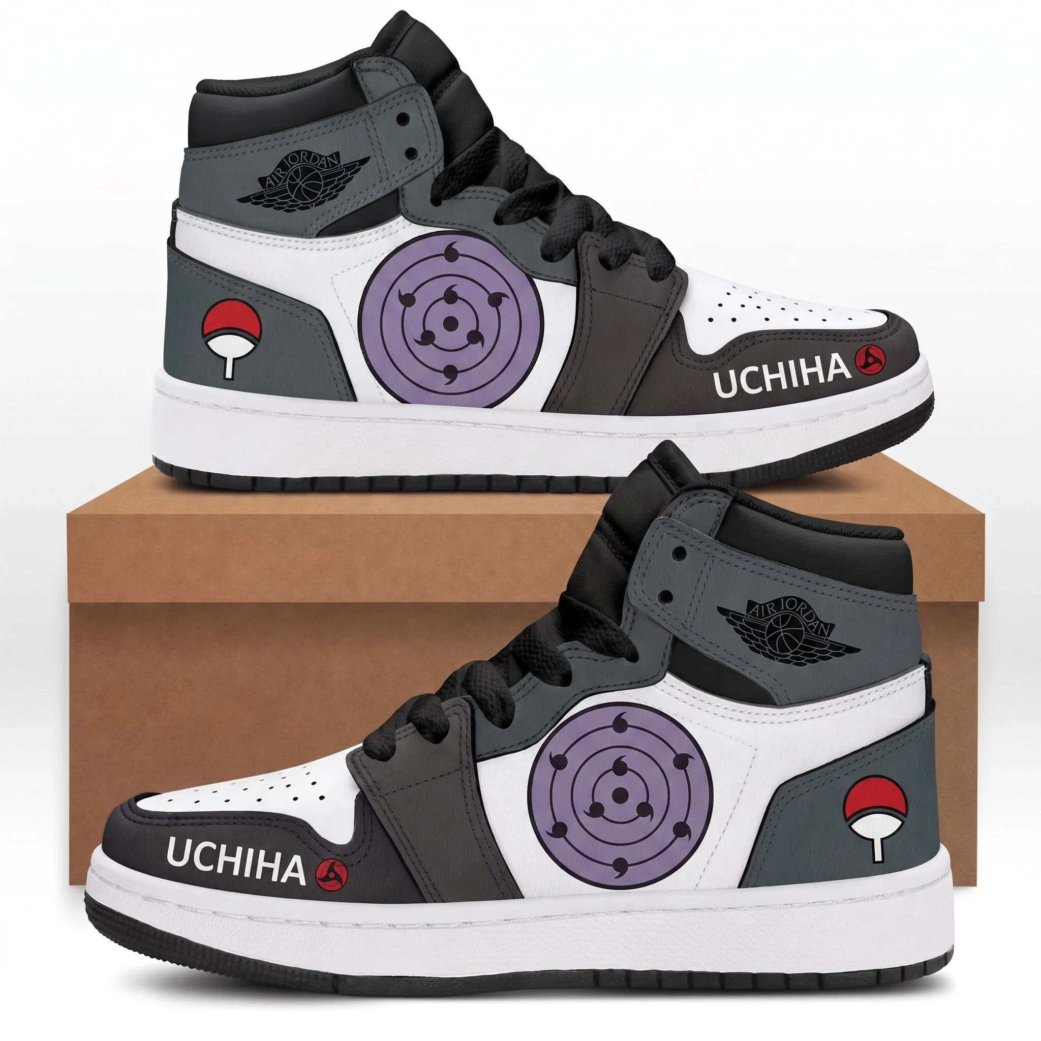 Custom sneakers on cardboard box 202608071546.jpg Uzumaki Naruto High Top Sneakers — Naruto Shippuden Inspired Fan Shoes
