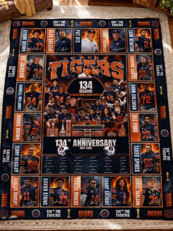 Auburn Tigers 134th Anniversary Legends & Legacy Quilt Blanket – 1892–2026