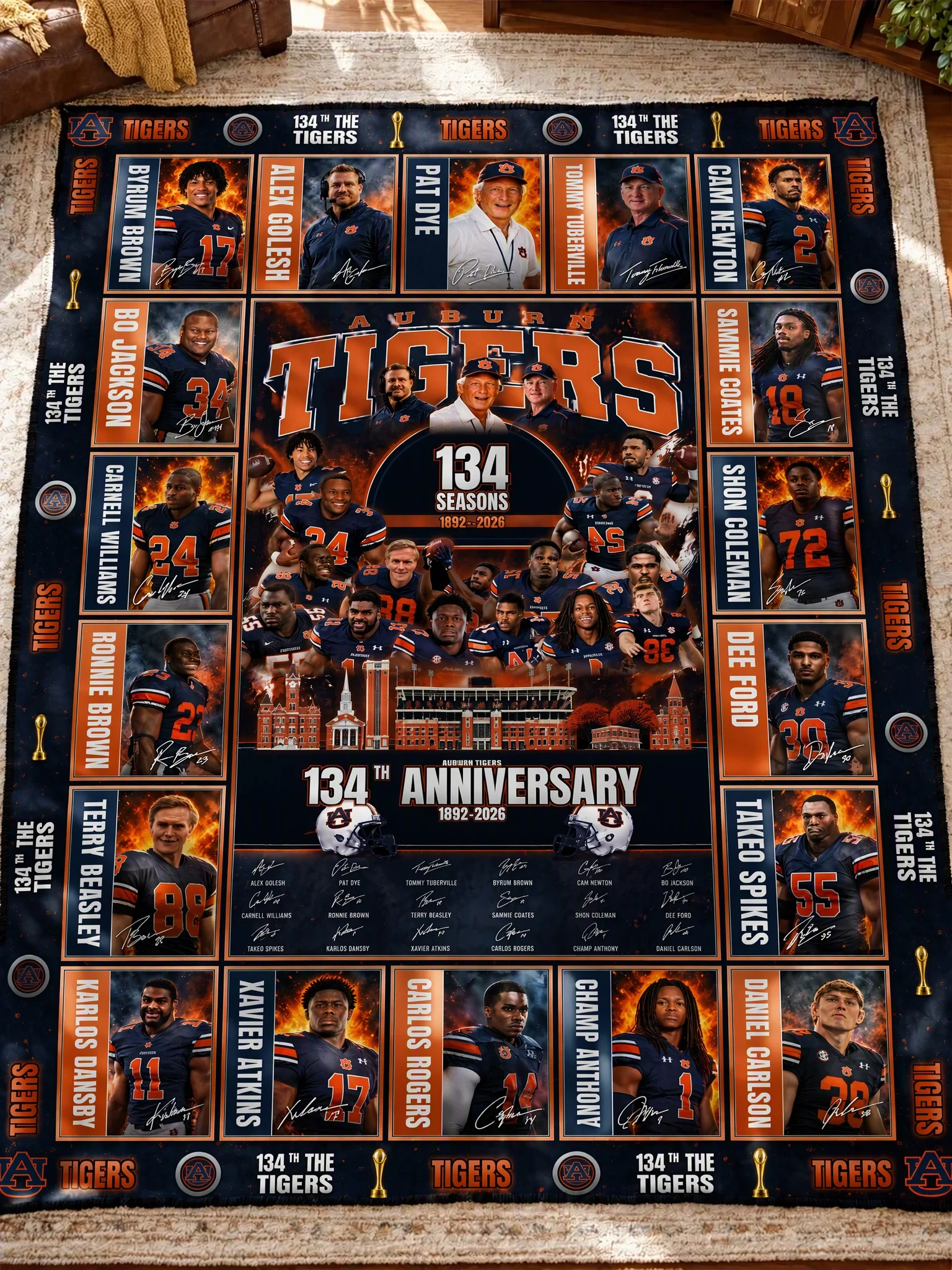 auburn tigers 134th anniversary legends legacy quilt blanket 1.jpg Auburn Tigers 134th Anniversary Legends & Legacy Quilt Blanket – 1892–2026