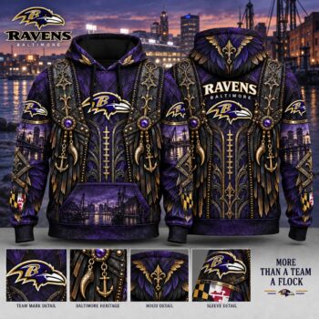 Baltimore Ravens Heritage Hoodie, Baltimore Harbor Gothic Raven Feather Inspired Football Hoodie, Ravens Fan Gift