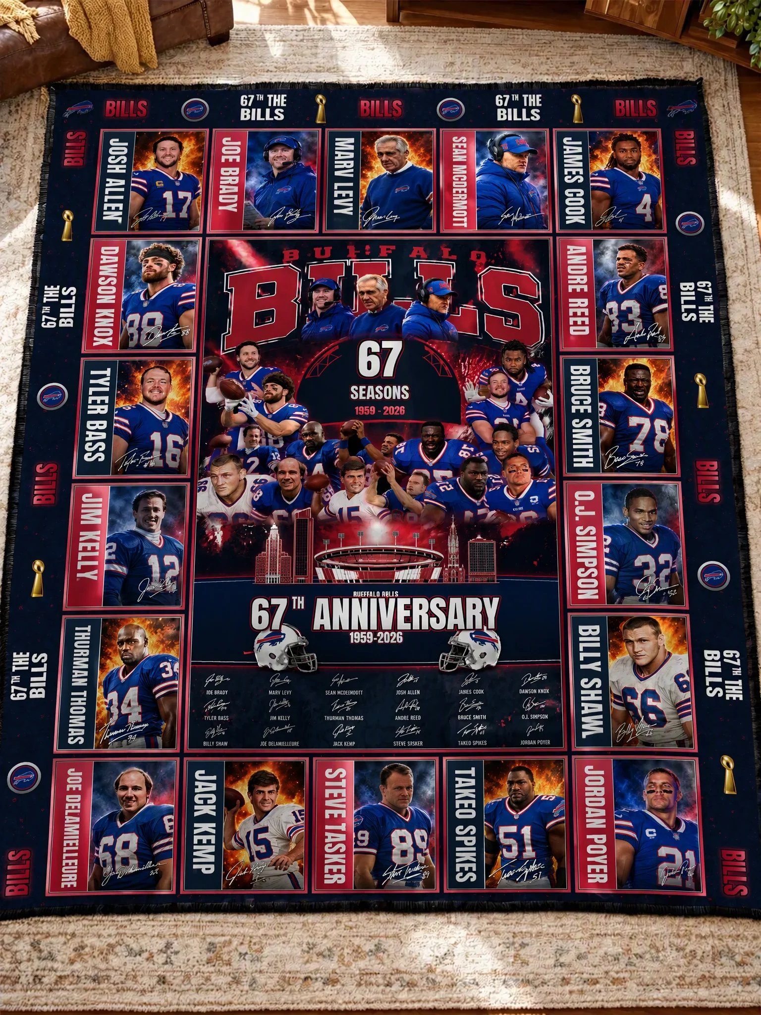 Buffalo Bills 67th Anniversary Legends & Legacy Quilt Blanket – 1959–2026