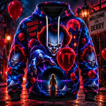 Halloween Neon Pennywise AOP T-Shirt Sweatshirt Hoodie