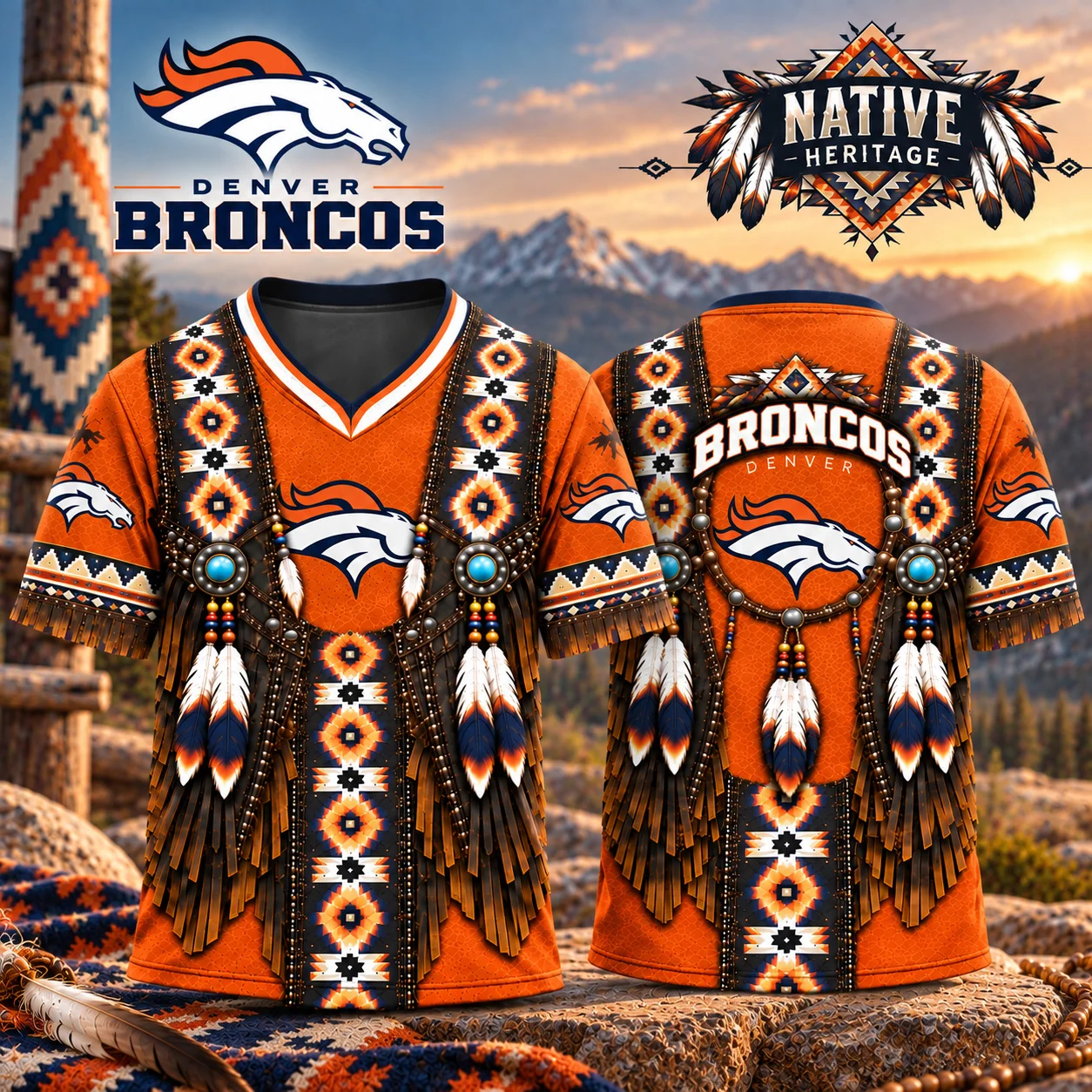 cd63385ed684fcf8878ab9a14c603d0d.jpg Denver Broncos Native Heritage Jersey | Tribal Inspired Broncos Fan Shirt