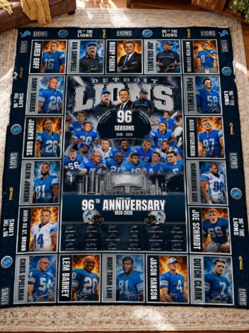 Detroit Lions 96th Anniversary Legends & Legacy Quilt Blanket – 1930–2026