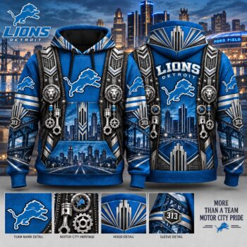 Detroit Lions Heritage Hoodie, Motor City Industrial Art Deco Inspired Football Hoodie, Lions Fan Gift