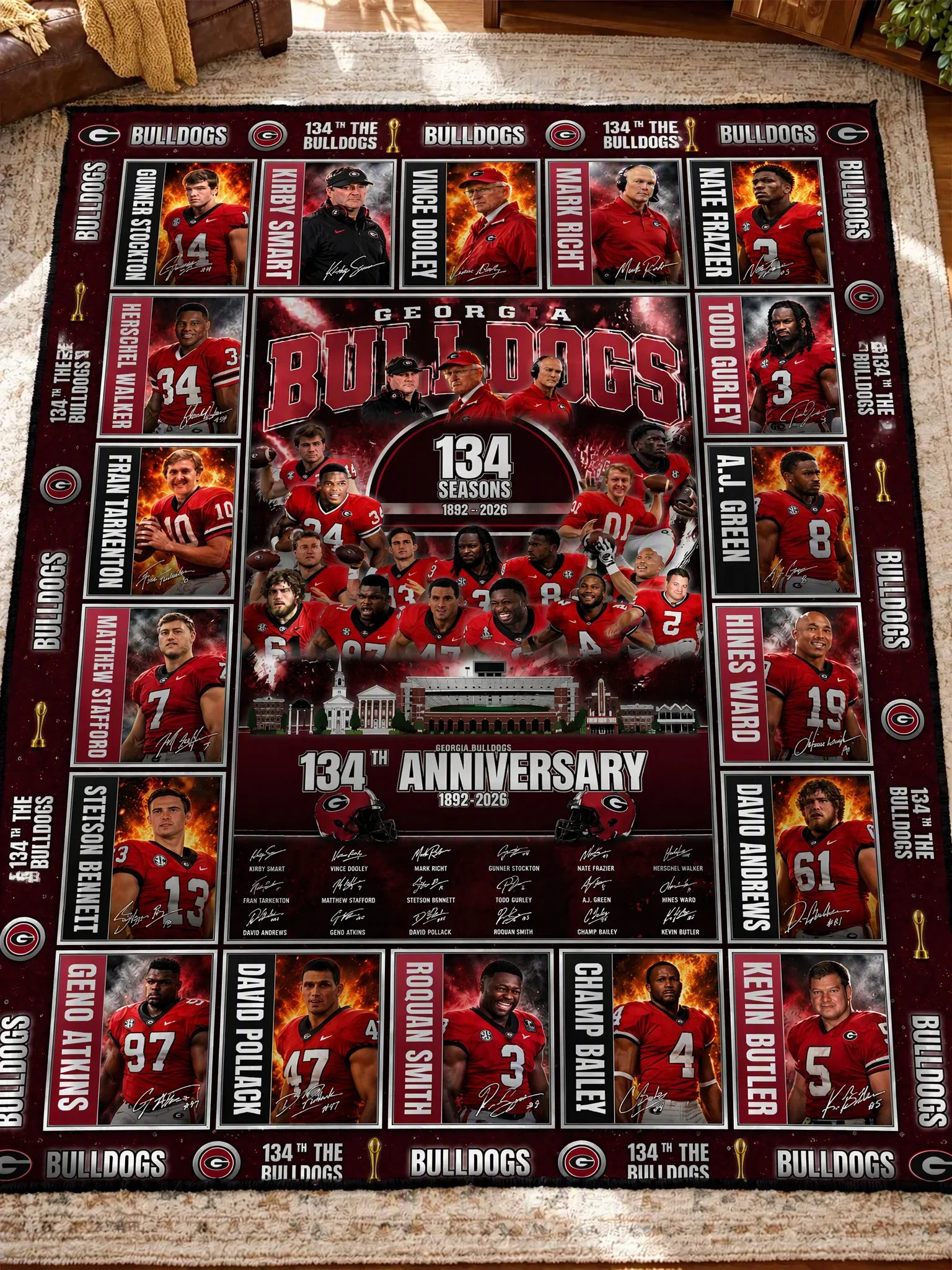 Georgia Bulldogs 134th Anniversary Legends & Legacy Quilt Blanket – 1892–2026