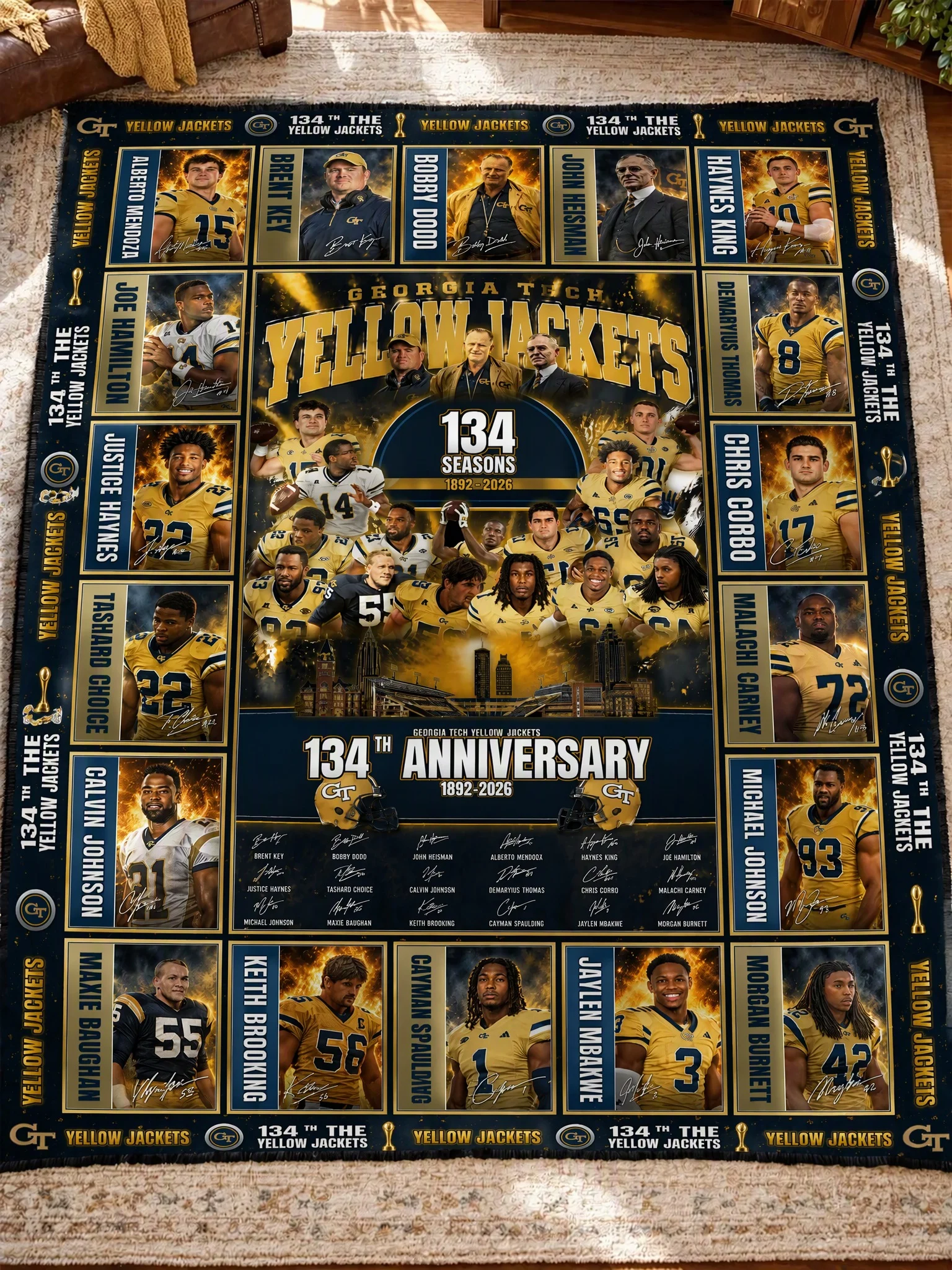 Georgia Tech Yellow Jackets 134th Anniversary Legends & Legacy Quilt Blanket – 1892–2026