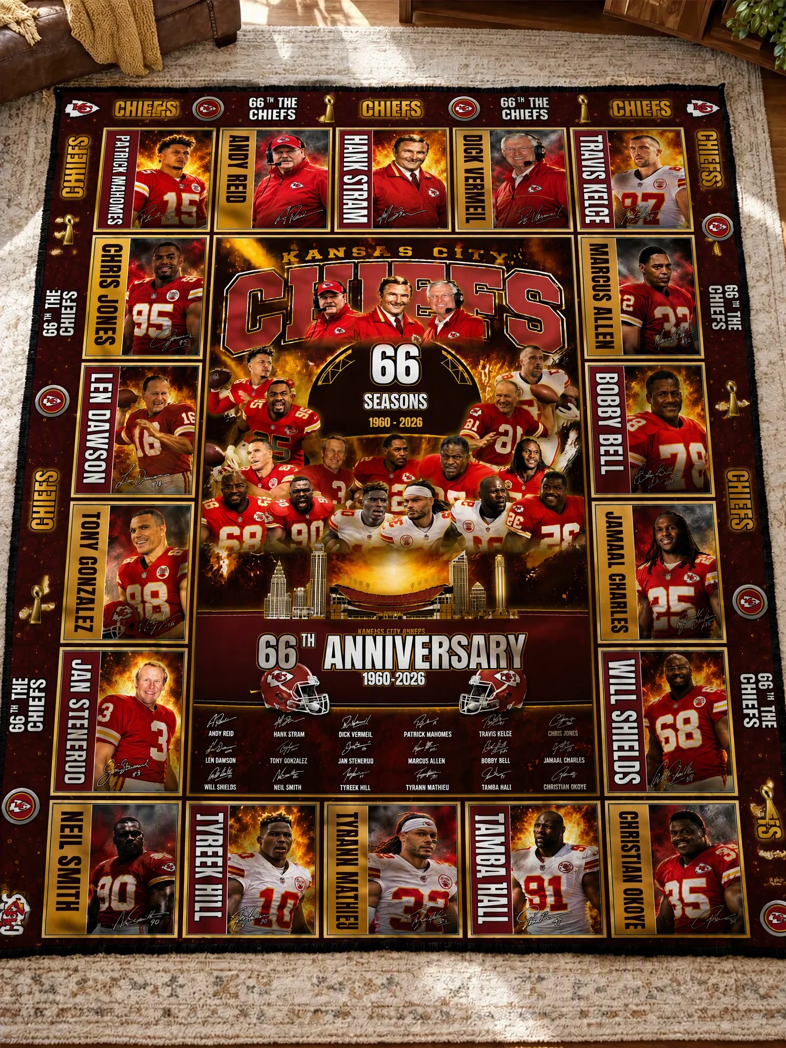 Kansas City Chiefs 66th Anniversary Legends & Legacy Quilt Blanket – 1960–2026