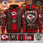 Kansas City Chiefs Biker Heritage Hoodie, Leather Vest Route 66 Football Hoodie, Chiefs Nation Fan Gift