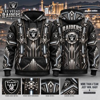 Las Vegas Raiders Heritage Hoodie, Vegas Noir Silver Art Deco Inspired Football Hoodie, Raiders Fan Gift