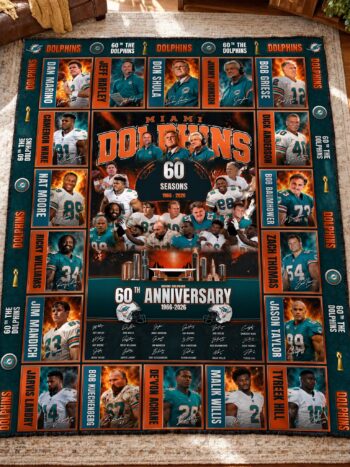 Miami Dolphins 60th Anniversary Legends & Legacy Quilt Blanket – 1966–2026