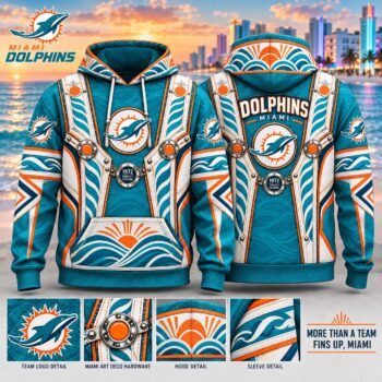 Miami Dolphins Heritage Hoodie, Miami Art Deco Ocean Wave Inspired Football Hoodie, Dolphins Fan Gift
