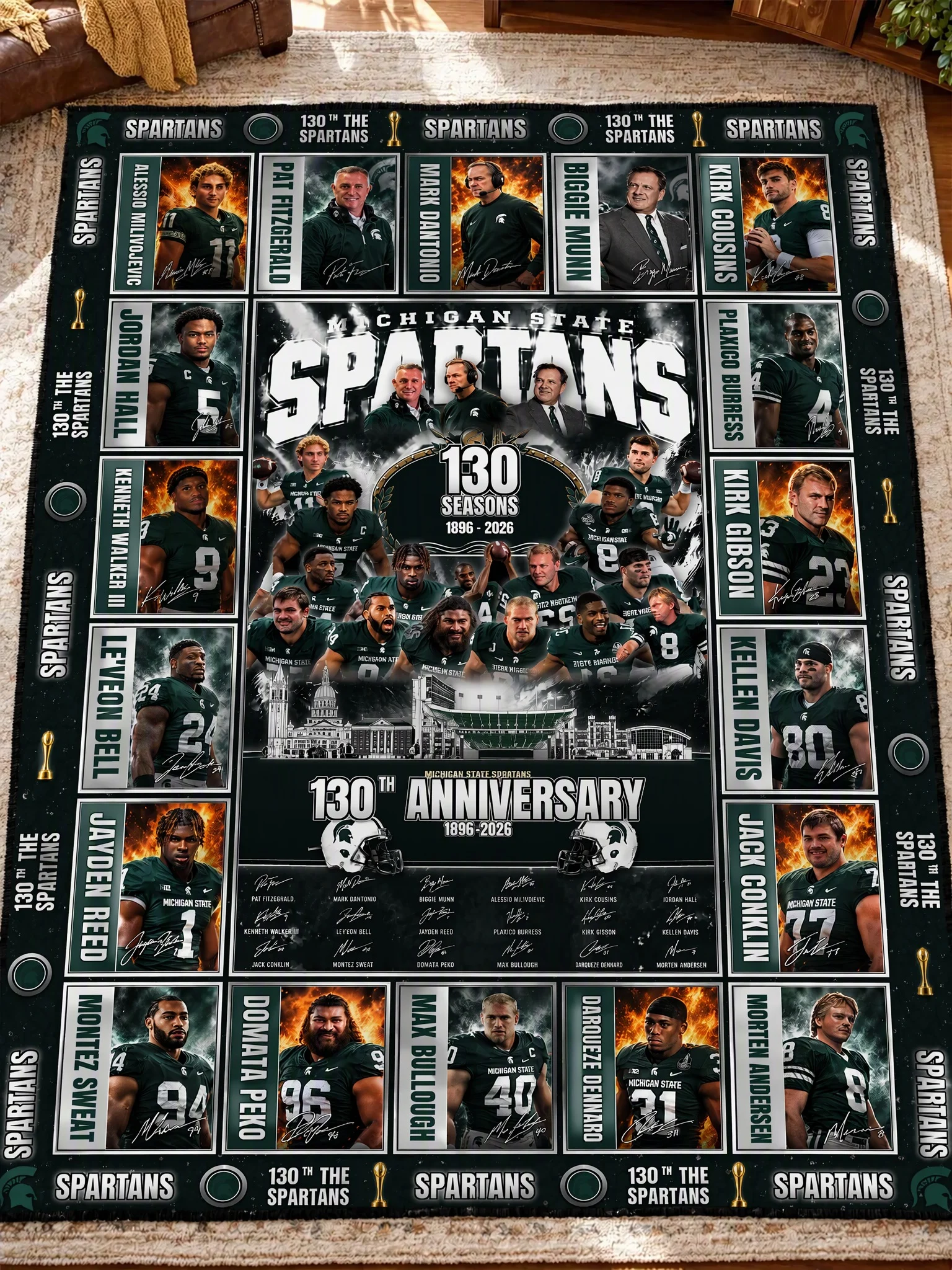 michigan state spartans 130th anniversary legends legacy quilt blanket 1.jpg Michigan State Spartans 130th Anniversary Legends & Legacy Quilt Blanket – 1896–2026