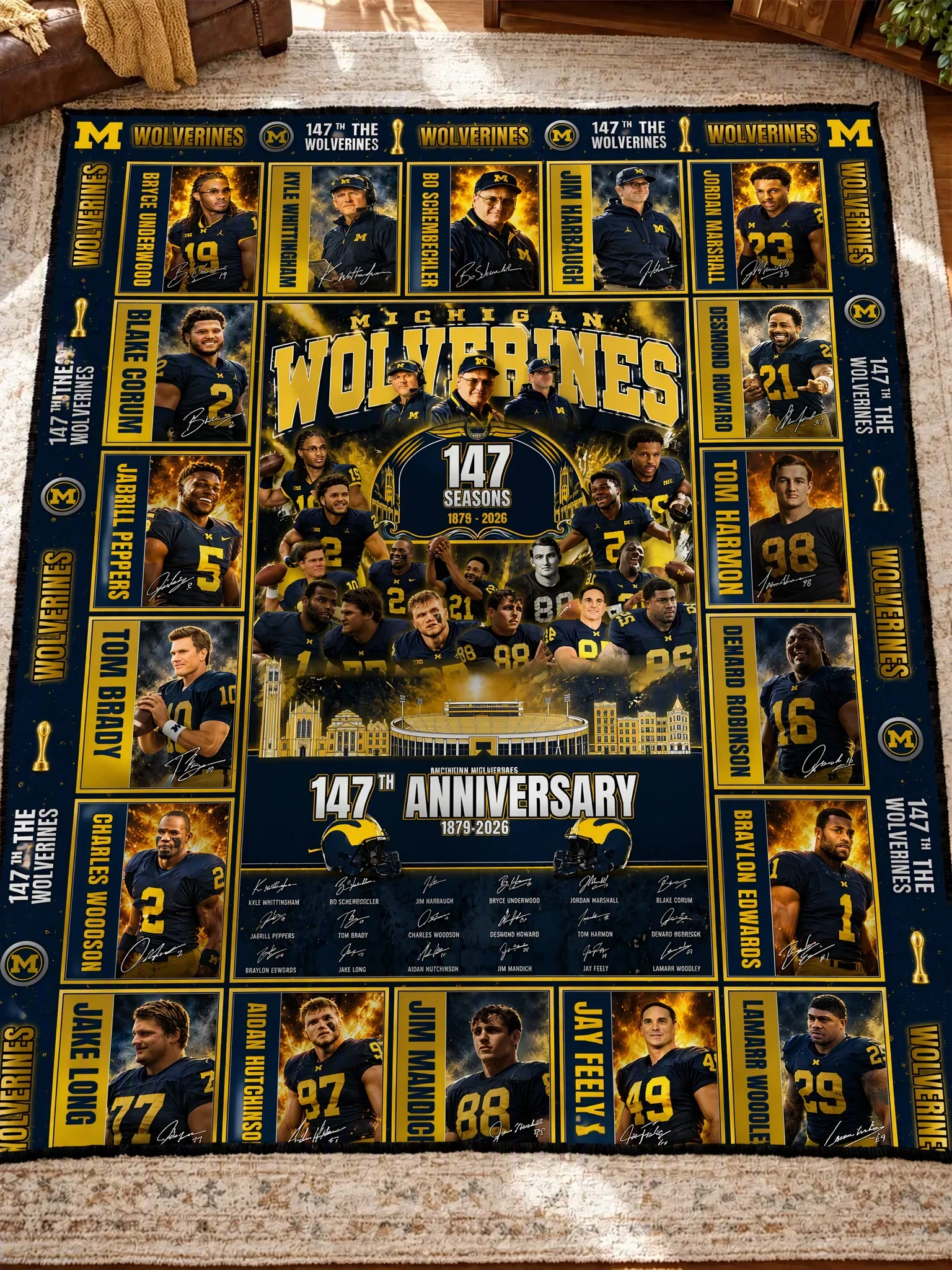 Michigan Wolverines 147th Anniversary Legends & Legacy Quilt Blanket – 1879–2026