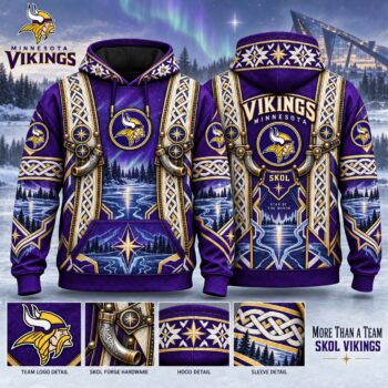 Minnesota Vikings Heritage Hoodie, Nordic Knotwork Northern Lights Inspired Football Hoodie, Vikings Fan Gift