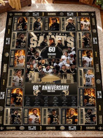 New Orleans Saints 60th Anniversary Legends & Legacy Quilt Blanket – 1966–2026