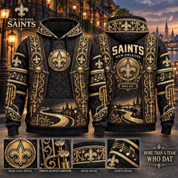 New Orleans Saints Heritage Hoodie, French Quarter Gold Filigree Inspired Football Hoodie, Saints Fan Gift