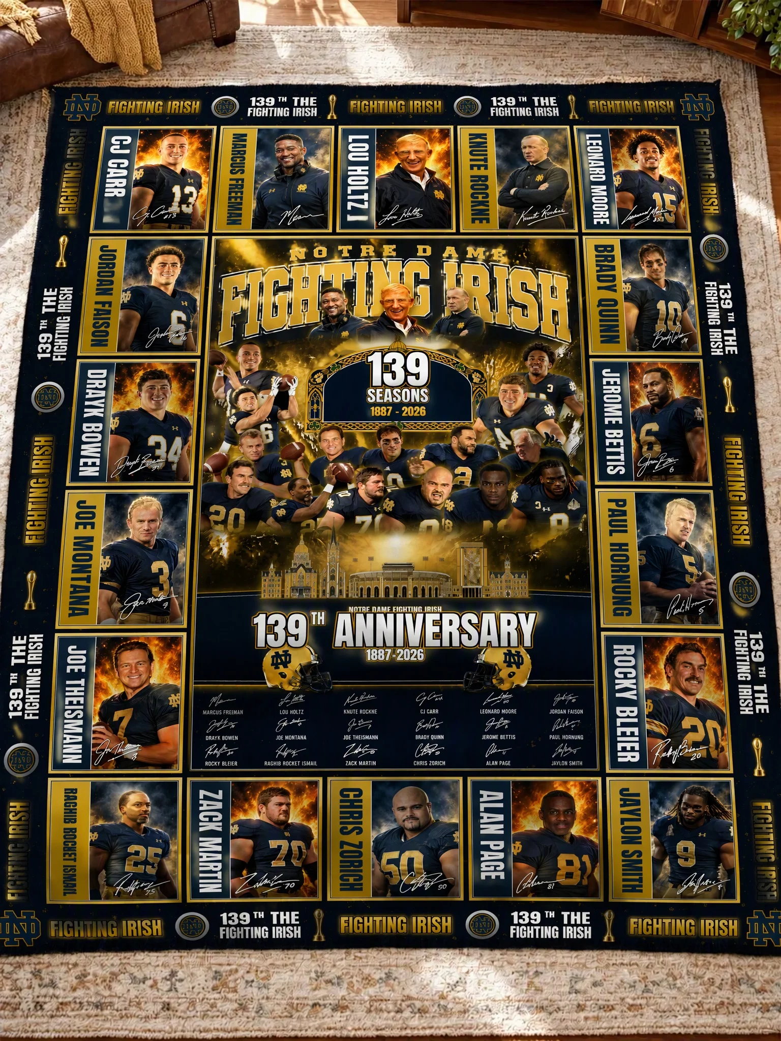 Notre Dame Fighting Irish 139th Anniversary Legends & Legacy Quilt Blanket – 1887–2026