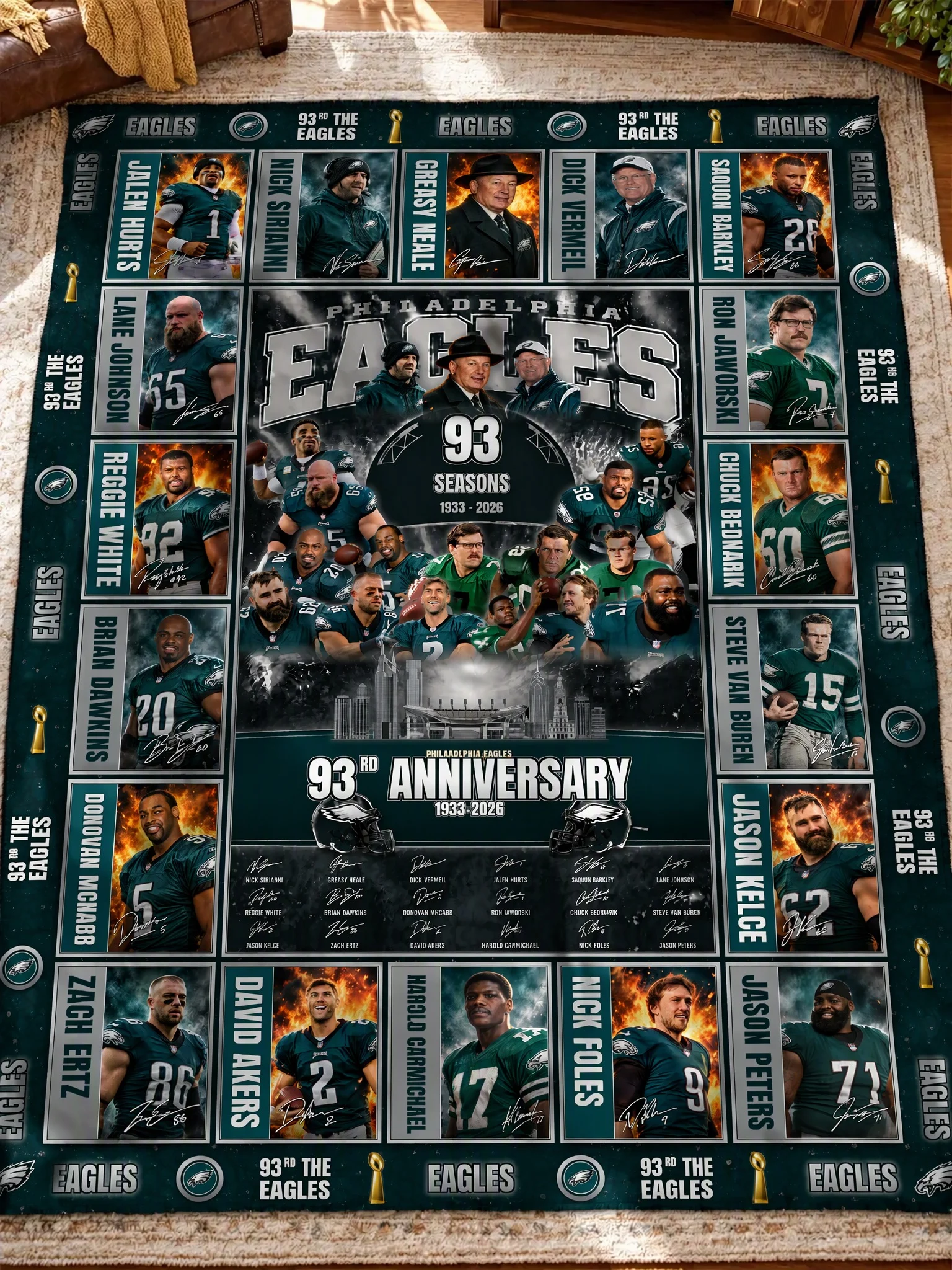 Philadelphia Eagles 93rd Anniversary Legends & Legacy Quilt Blanket – 1933–2026
