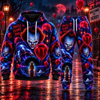 Halloween Neon Pennywise AOP T-Shirt Sweatshirt Hoodie