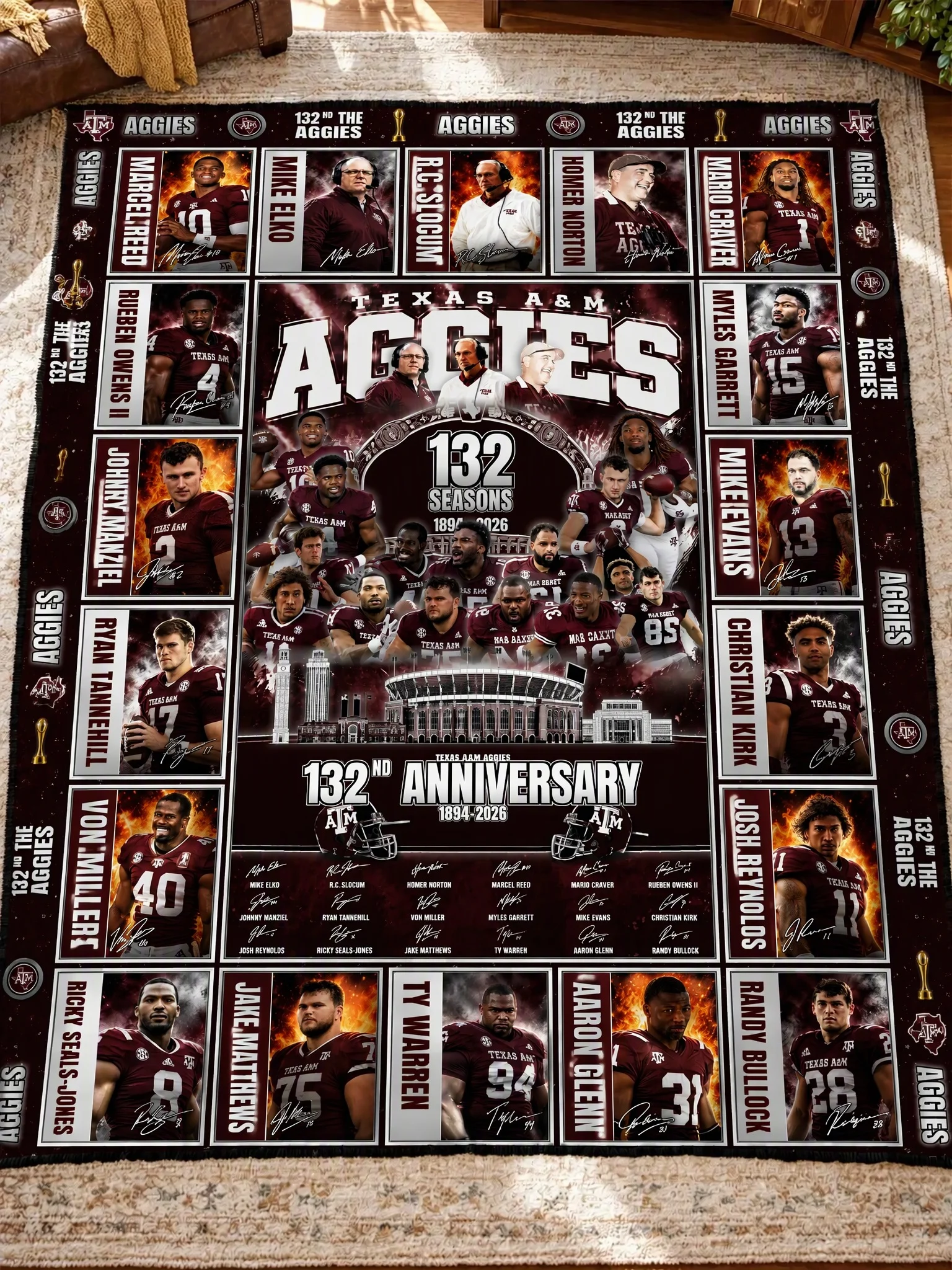 Texas A&M Aggies 132nd Anniversary Legends & Legacy Quilt Blanket – 1894–2026