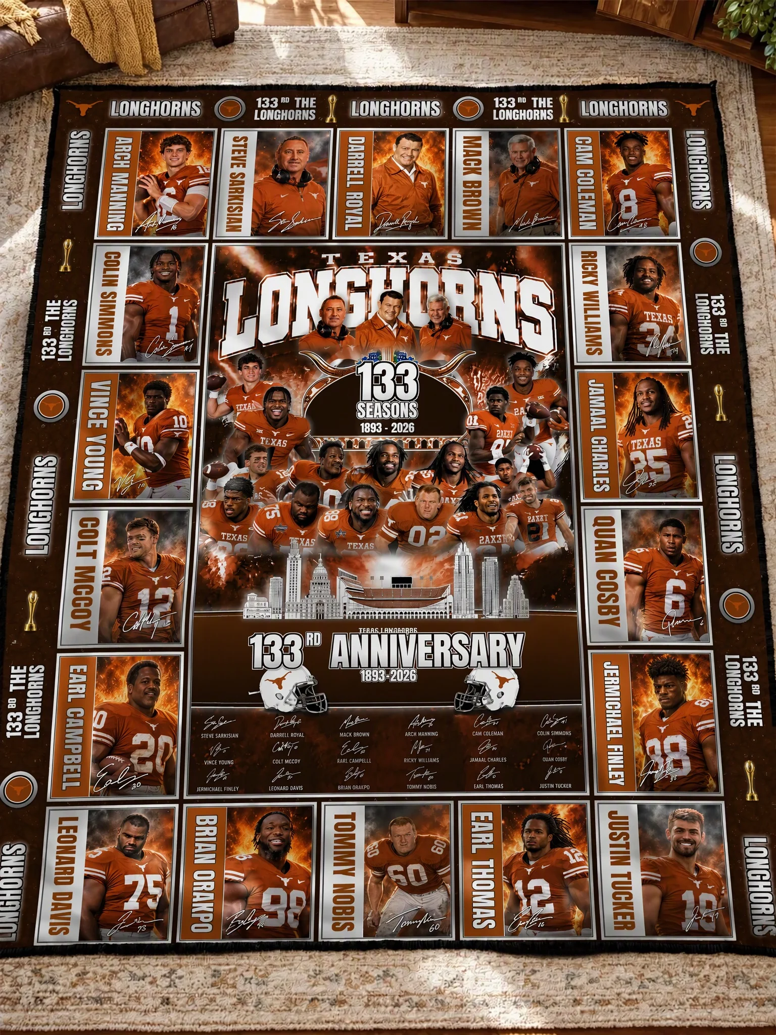 Texas Longhorns 133rd Anniversary Legends & Legacy Quilt Blanket – 1893–2026
