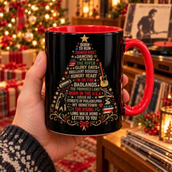 Bruce Springsteen Christmas Tree Coffee Mug – Classic Rock Songs & Guitar Holiday Drinkware