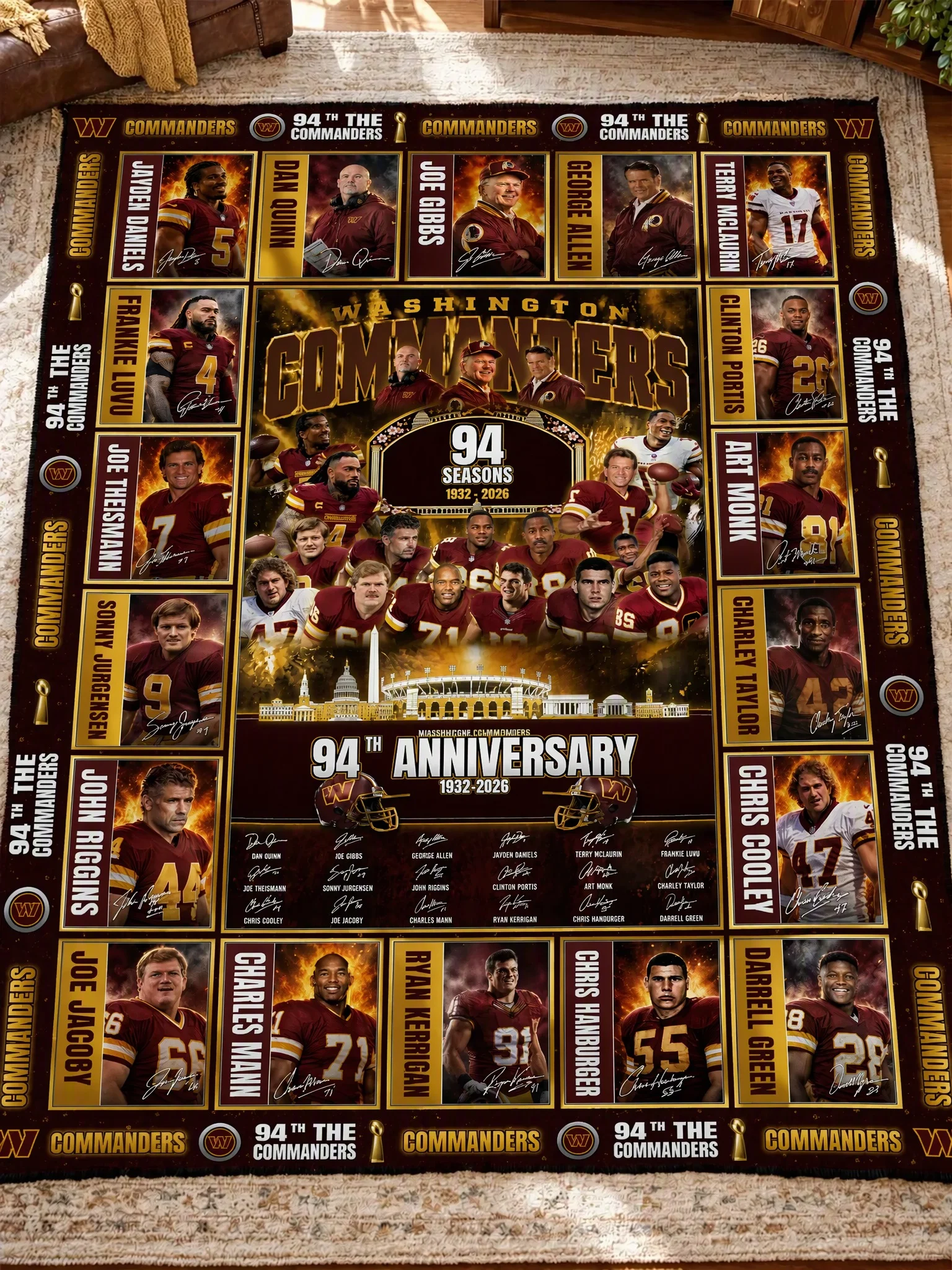 Washington Commanders 94th Anniversary Legends & Legacy Quilt Blanket – 1932–2026