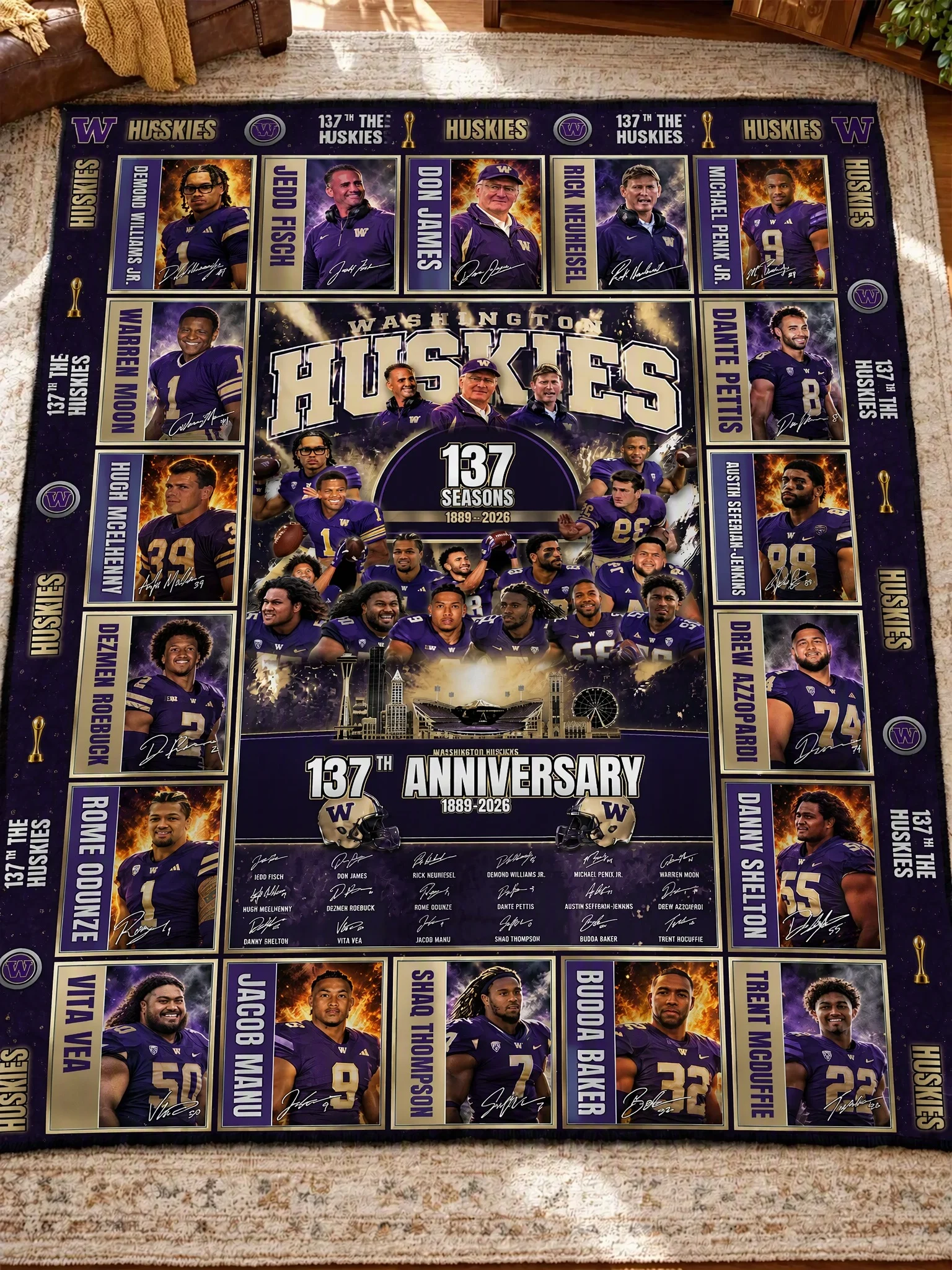 Washington Huskies 137th Anniversary Legends & Legacy Quilt Blanket – 1889–2026